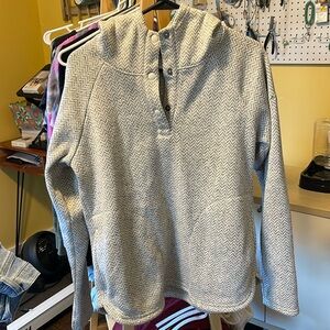 Women’s Columbia Herringbone Fleece Sweater Pullover Grey white quarter snap